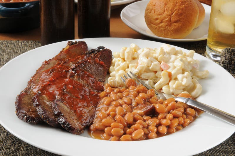 Sliced Beef Brisket with Boston Baked Beans Stock Image Image of meat