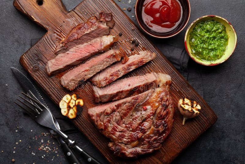 Sliced Beef Steak with Sauces Stock Image - Image of filet, beefsteak ...