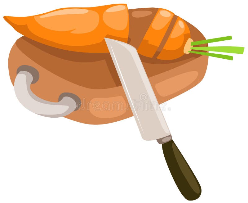 Illustration of isolated sliced carrot on board. Cartoon chop vectors