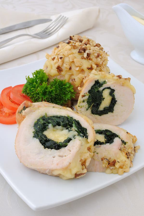 Chicken Roulade Stuffed with Spinach and Cheese Stock Image Image of