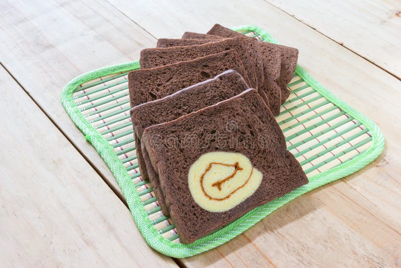 Sliced Chocolate Bread with Jam Roll Cakes Stock Image Image of green