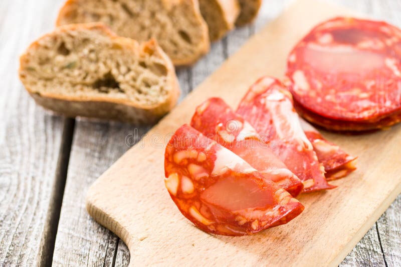 Sliced Chorizo Salami And Buns Stock Image - Image of chorizo, chopped ...