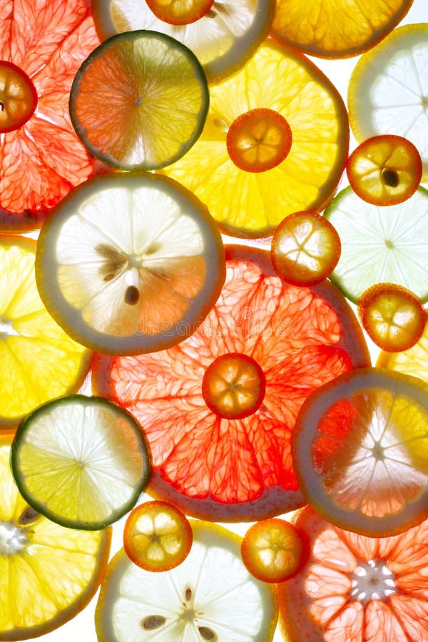 Sliced citrus fruits background close up