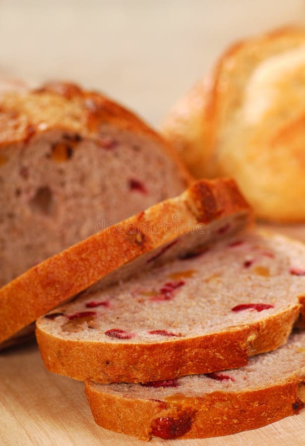 Sliced cranberry and walnut bread