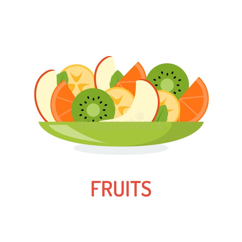 Fresh fruit on a plate stock vector. Illustration of object 88098122