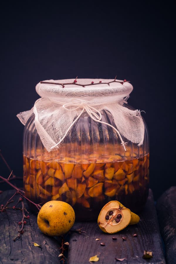Sliced Fruit Quince Jar Covered Sugar Stock Image Image of plant
