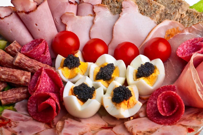 Sliced Ham, Bacon, Salami Dish. Stock Photo Image of sliced, cold