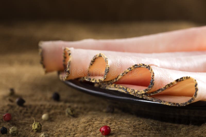 Sliced Ham with Pepper Crust Stock Image Image of prepared, close