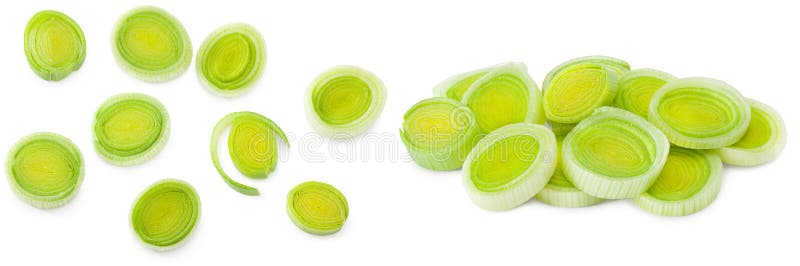 Sliced leek isolated on white background. clipping path stock image
