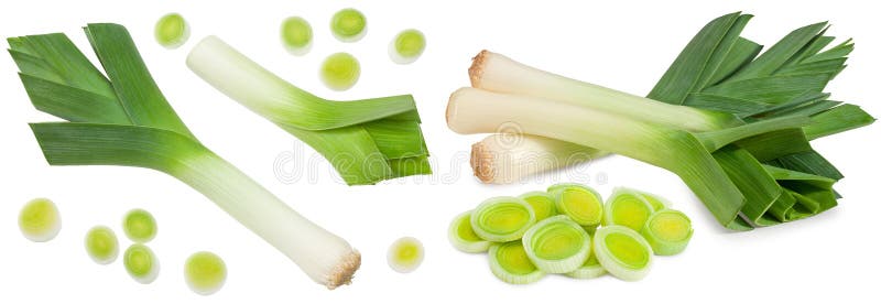 Sliced leek isolated on white background. clipping path stock image
