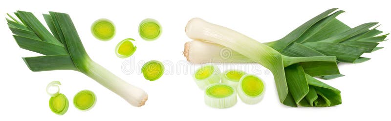 Sliced leek isolated on white background. clipping path stock image