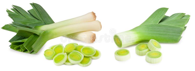 Sliced leek isolated on white background. clipping path stock photo