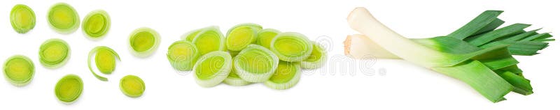 Sliced leek isolated on white background. clipping path stock photo