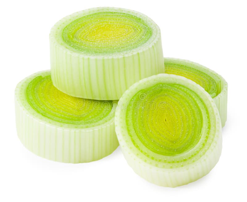 Sliced leek isolated on white background. with clipping path. full depth of field stock image