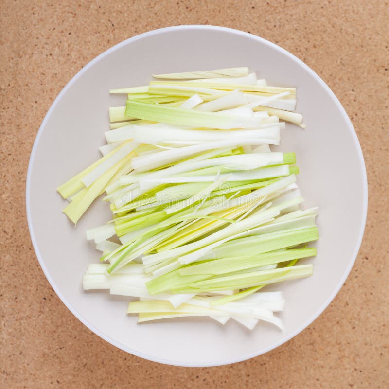 Sliced leek on plate royalty free stock image