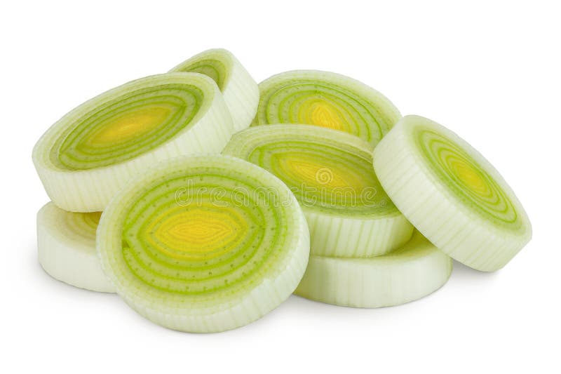 Sliced Leek vegetable isolated on white background with full depth of field royalty free stock image