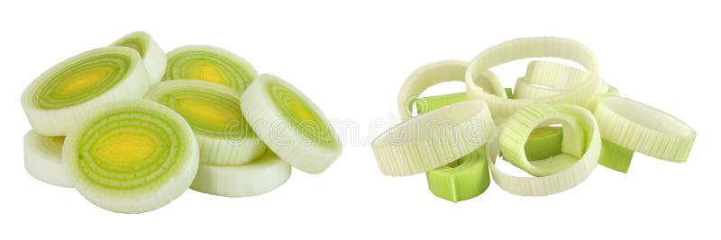 Sliced Leek vegetable isolated on white background with full depth of field stock photography