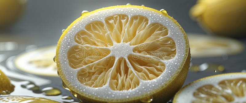A sliced lemon showing its intricate pulp structure. Structure demonstration stock images, royalty-free photos and pictures