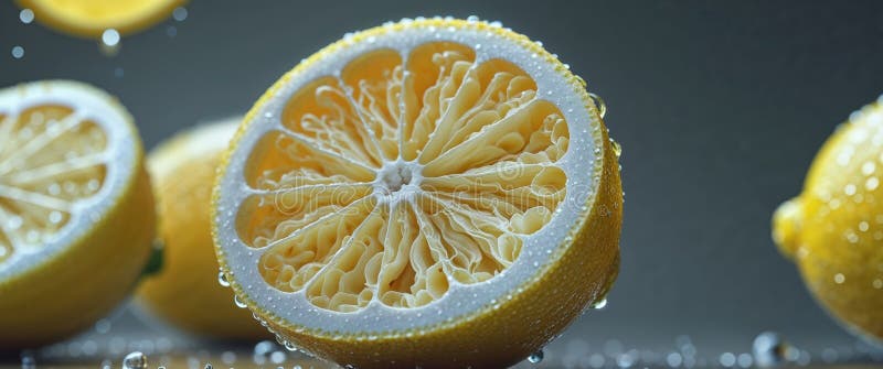 A sliced lemon showing its intricate pulp structure. Structure demonstration stock images, royalty-free photos and pictures
