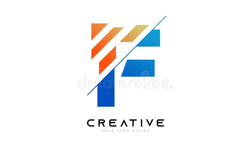 Sliced Letter F Logo Icon Design with Blue and Orange Colors and Cut Slices