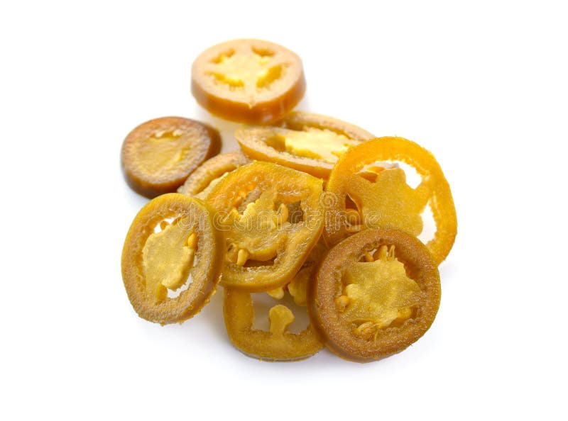 Sliced Marinated Jalapeno or Chili Pepper. Isolated on White Background