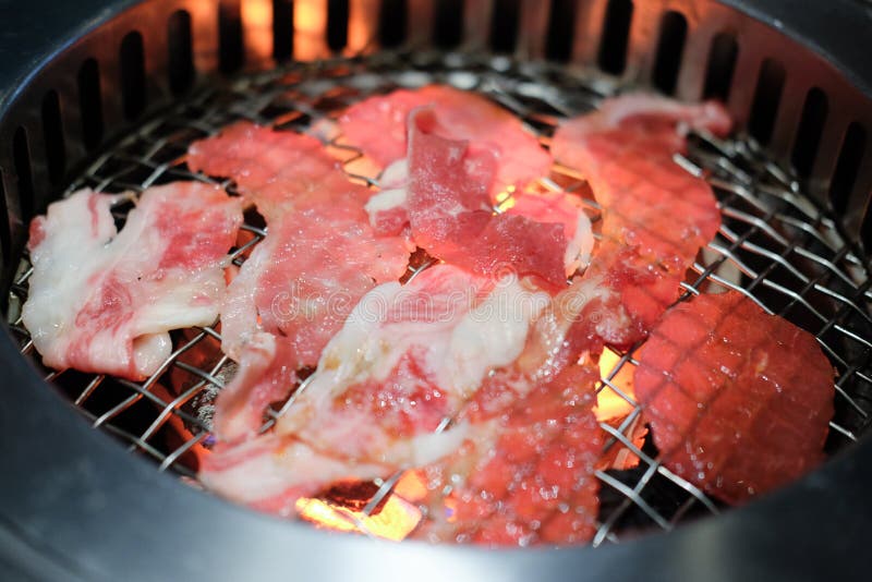 Sliced Meat Grill on Iron Rack Stock Photo Image of chili, delicious