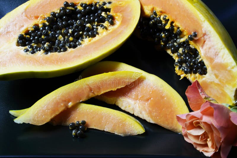 Sliced Papaya Fruit with Seeds Stock Photo Image of fruit, plate