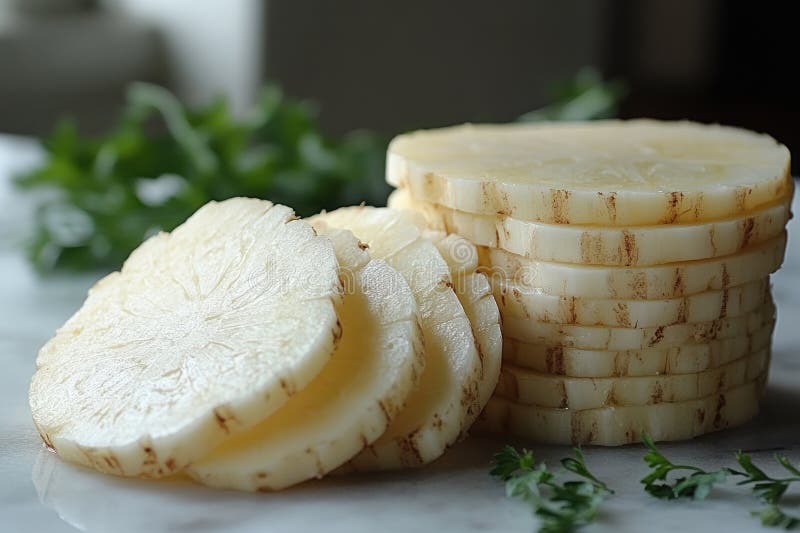 Sliced Parsnip on a Marble Surface royalty free stock photos