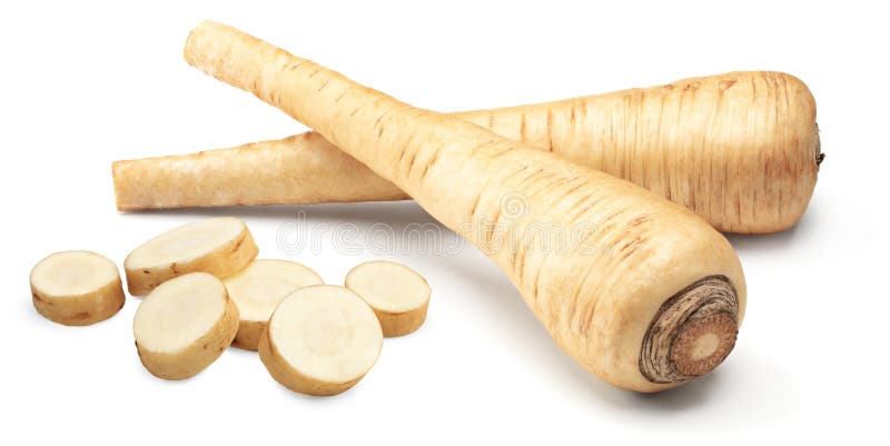 Sliced parsnip root isolated on white background. clipping path stock photos