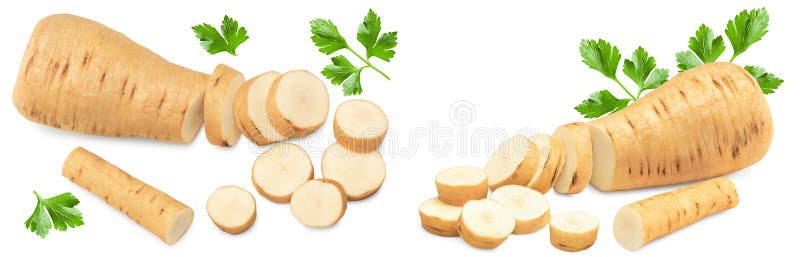 Sliced parsnip root isolated on white background. clipping path royalty free stock photo