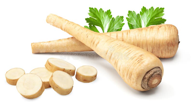 Sliced parsnip root isolated on white background. clipping path stock photography