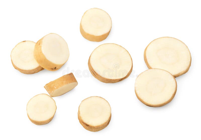 Sliced parsnip root isolated on white background. clipping path royalty free stock image