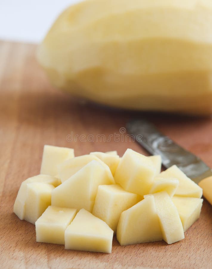 Sliced peeled potatoes