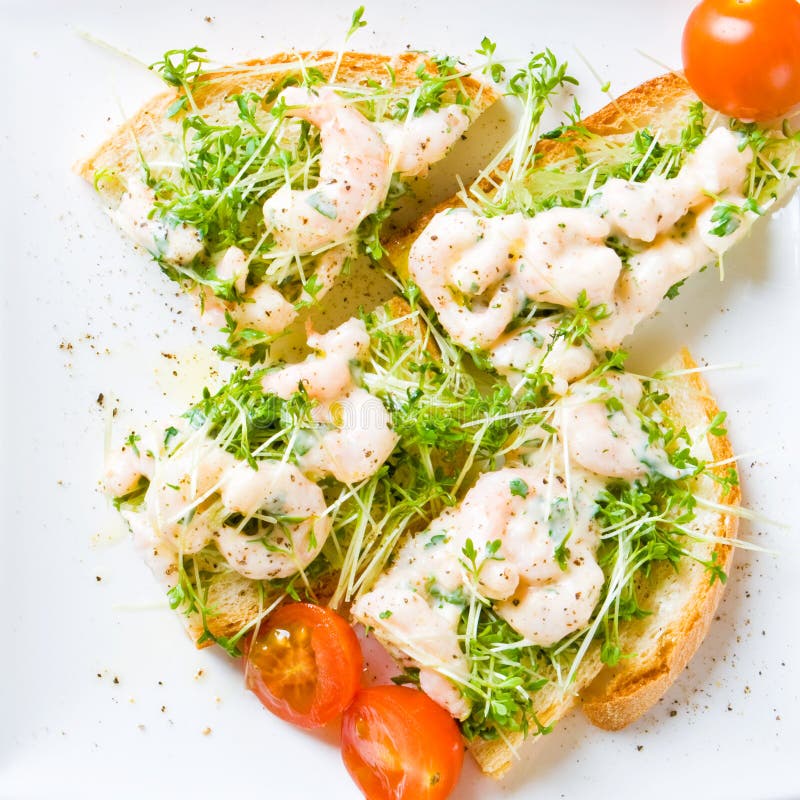 Sliced prawn and cress sandwich