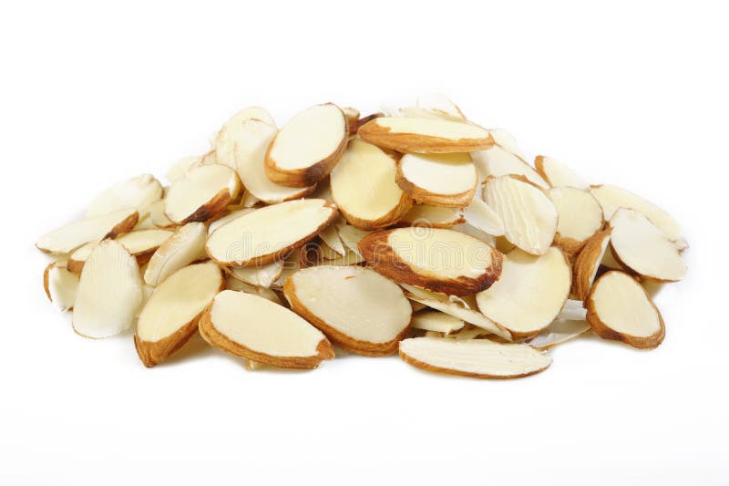 Sliced raw almonds stock photo