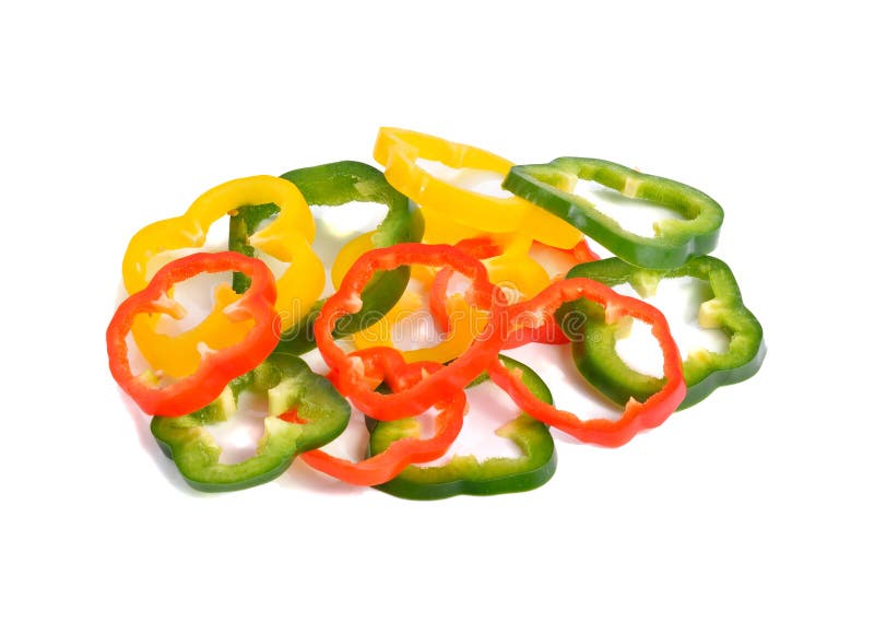 Sliced red yellow green bell pepper