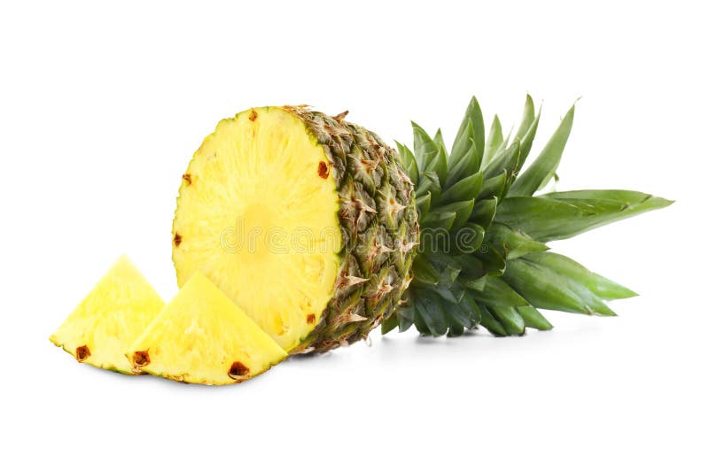 Sliced ripe pineapple isolated on white. Exotic fruit stock photos