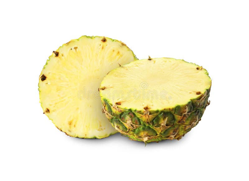 Sliced ripe pineapple isolated on white. Exotic fruit royalty free stock photo