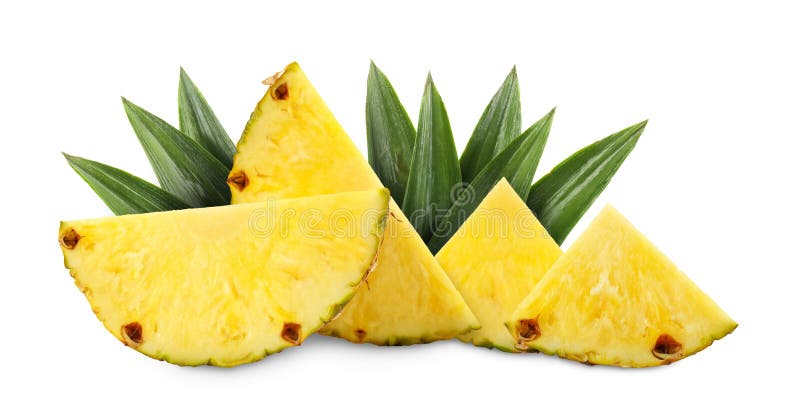 Sliced ripe pineapple isolated on white. Exotic fruit stock photo