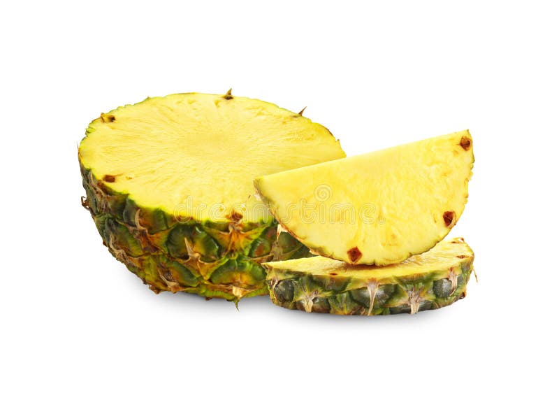 Sliced ripe pineapple isolated on white. Exotic fruit royalty free stock photography