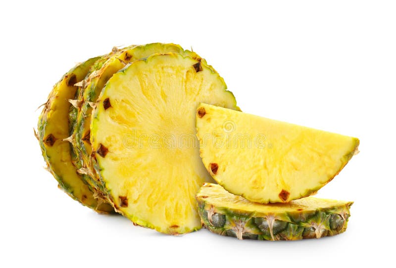 Sliced ripe pineapple isolated on white. Exotic fruit stock photo