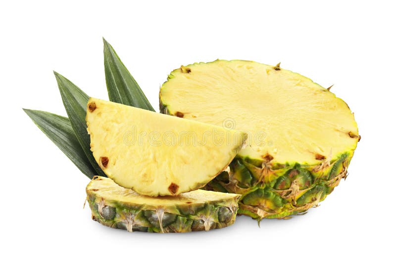 Sliced ripe pineapple isolated on white. Exotic fruit stock photography