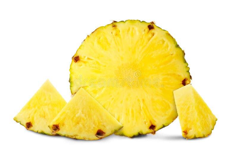 Sliced ripe pineapple isolated on white. Exotic fruit stock photo