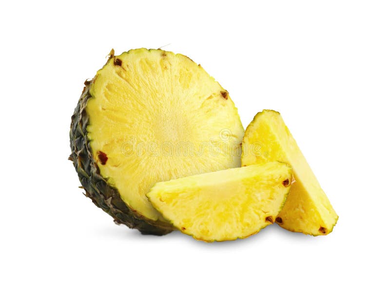 Sliced ripe pineapple isolated on white. Exotic fruit royalty free stock images