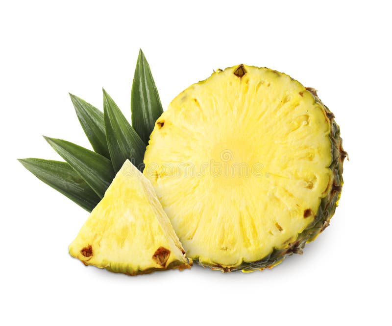 Sliced ripe pineapple isolated on white. Exotic fruit stock image