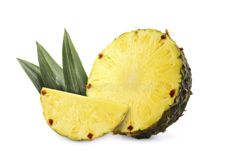 Sliced ripe pineapple isolated on white. Exotic fruit royalty free stock photo