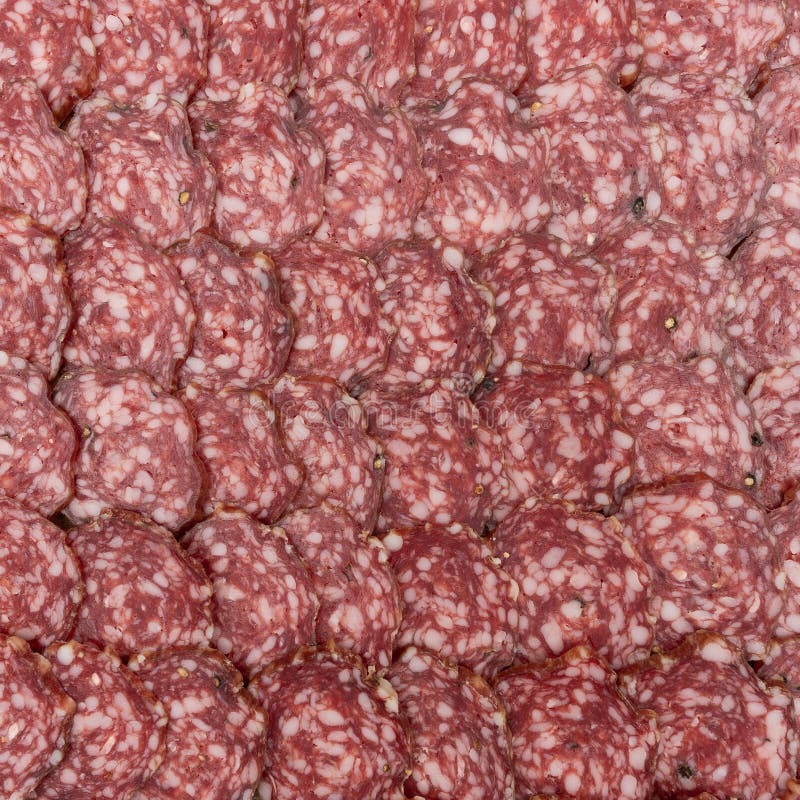 Sliced Salami Texture Background Stock Image Image of buffets, macro