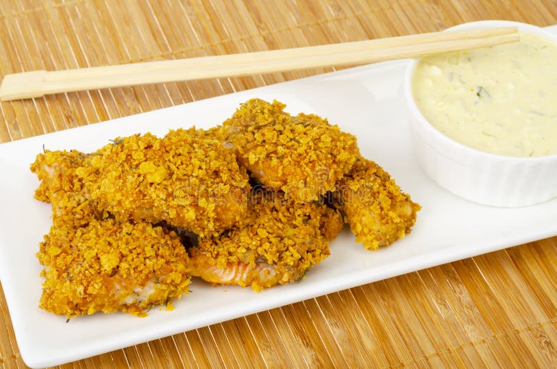 Sliced Salmon Breaded with Sauce. Studio Photo Stock Image Image of