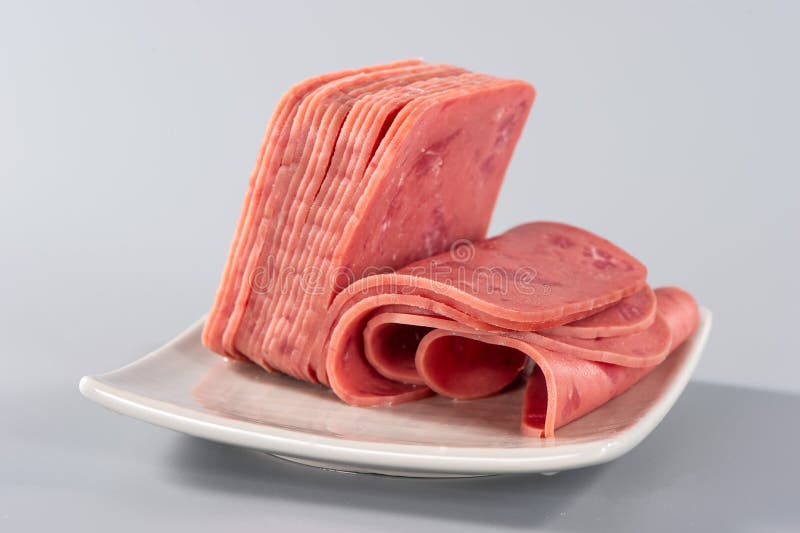 Sliced Smoked Ham on Gray Background Stock Image Image of closeup
