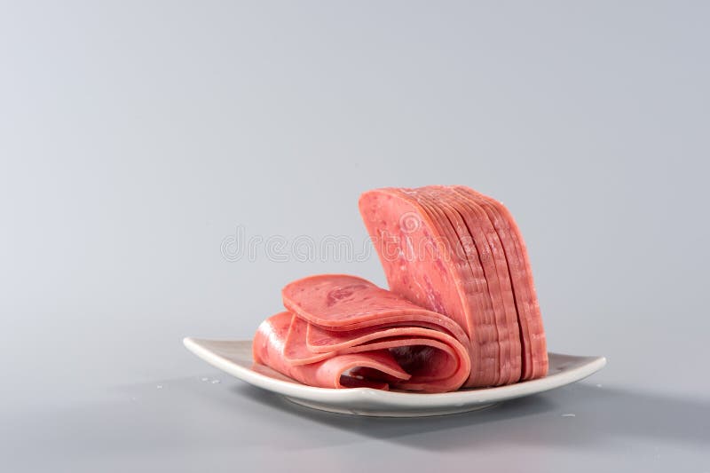 Sliced Smoked Ham on Gray Background Stock Image Image of closeup